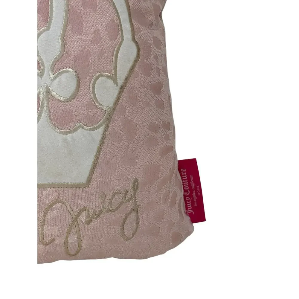 Juicy Couture Pink Cheetah Crown Throw Pillow 15x15 Y2K Home Decor Accent